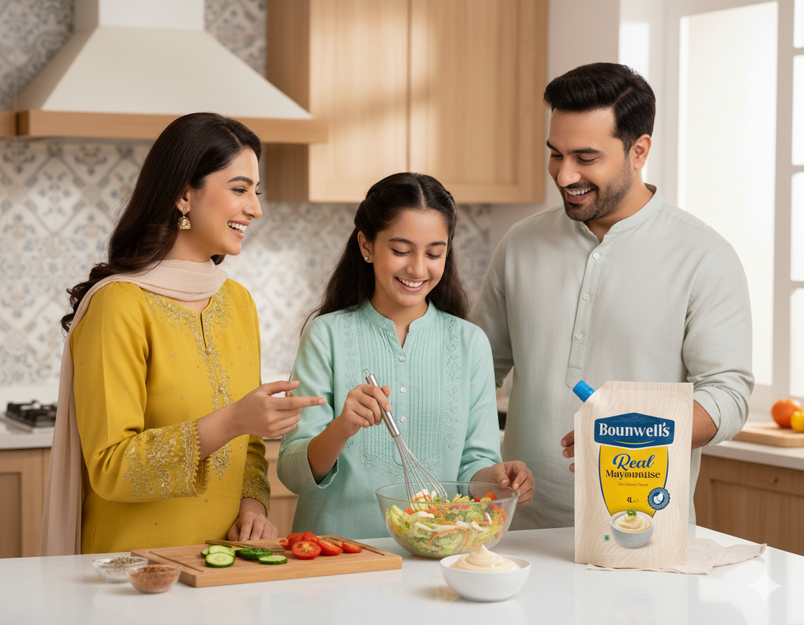Family preparing food with Bounwell's Mayonnaise